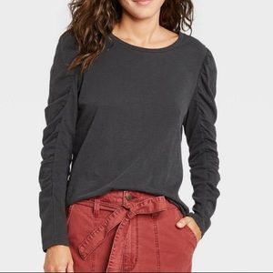 Universal Thread long sleeve ruched t-shirt, gray, size m